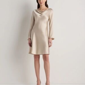 Quince 100% Washable Silk Long Sleeve Mini Dress in Champagne XS
